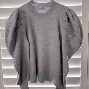 ULLA JOHNSON Gray Puff Sleeve Sweater Merino Wool Size Medium